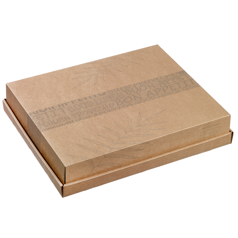 plateau-repas Ecokraft avec couvercle décor feuille plateau-repas Ecokraft avec couvercle décor feuille