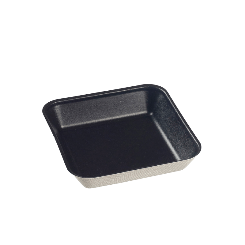 Assiette Kanopée pulpe de canne avec lamination noire 100x100 mm Assiette Kanopée pulpe de canne avec lamination noire 100x100 mm