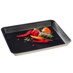 Assiette Kanopée pulpe de canne avec lamination noire 200x150 mm