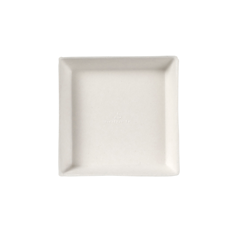 Assiette Quartz pulpe de canne avec lamination 90x90 mm Assiette Quartz pulpe de canne avec lamination 90x90 mm
