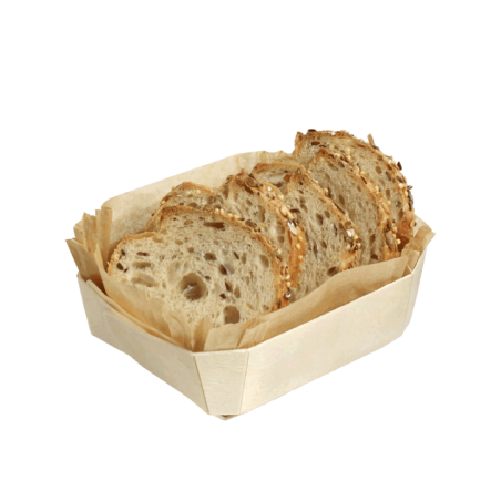 Barquette bois rectangle + papier cuisson 123x97x39 mm