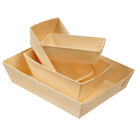 Barquette bois rectangle + papier cuisson 815 ml