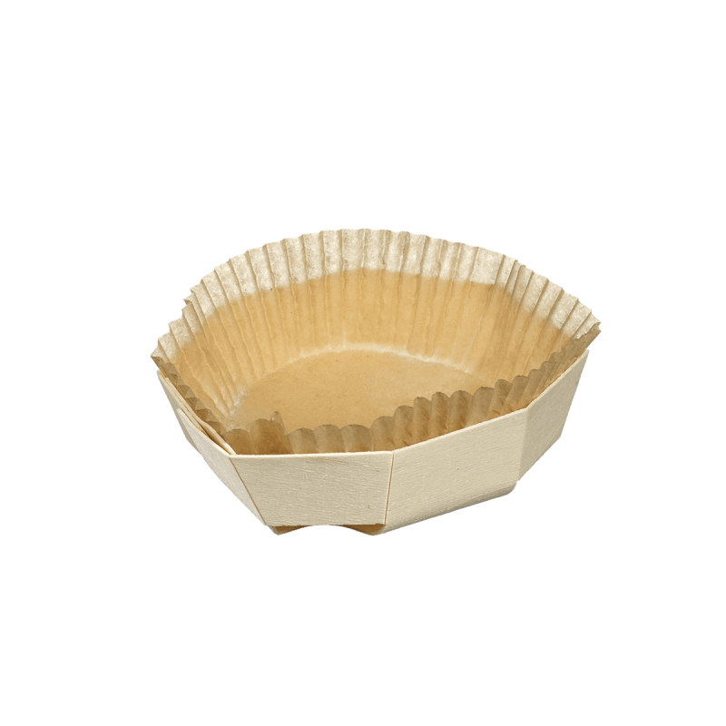 Barquette bois ronde + papier cuisson Ø110 H35 mm