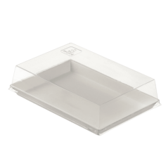 Couvercle RPET pour assiette Quartz pulpe de canne 185x130 mm