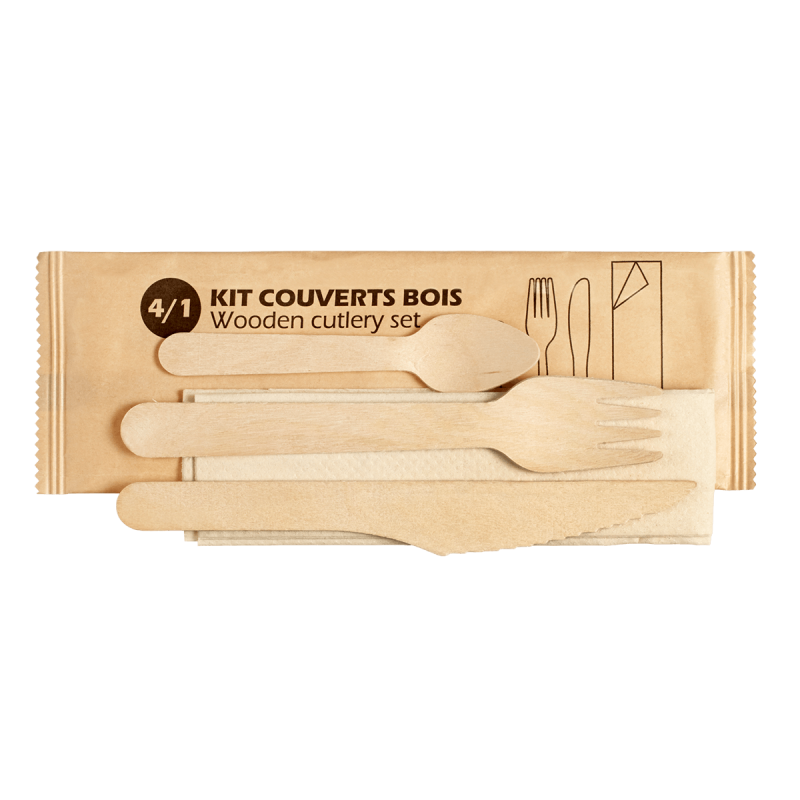 Kit couverts 4/1 bois avec petite cuillère Kit couverts 4/1 bois avec petite cuillère