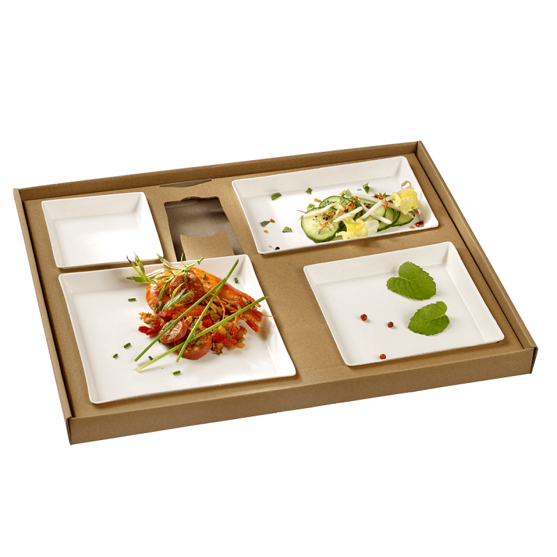 Kit plateau-repas Ecokraft vaisselle Quartz blanche + couvercle Kit plateau-repas Ecokraft vaisselle Quartz blanche + couvercle