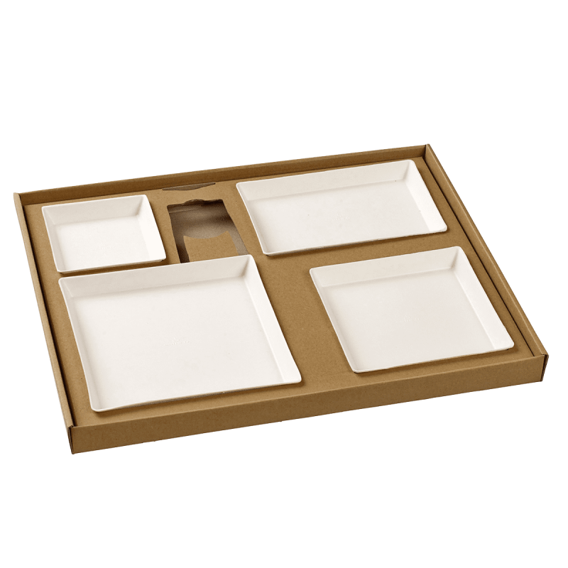 Kit plateau-repas Ecokraft vaisselle Quartz blanche laminée + couvercle