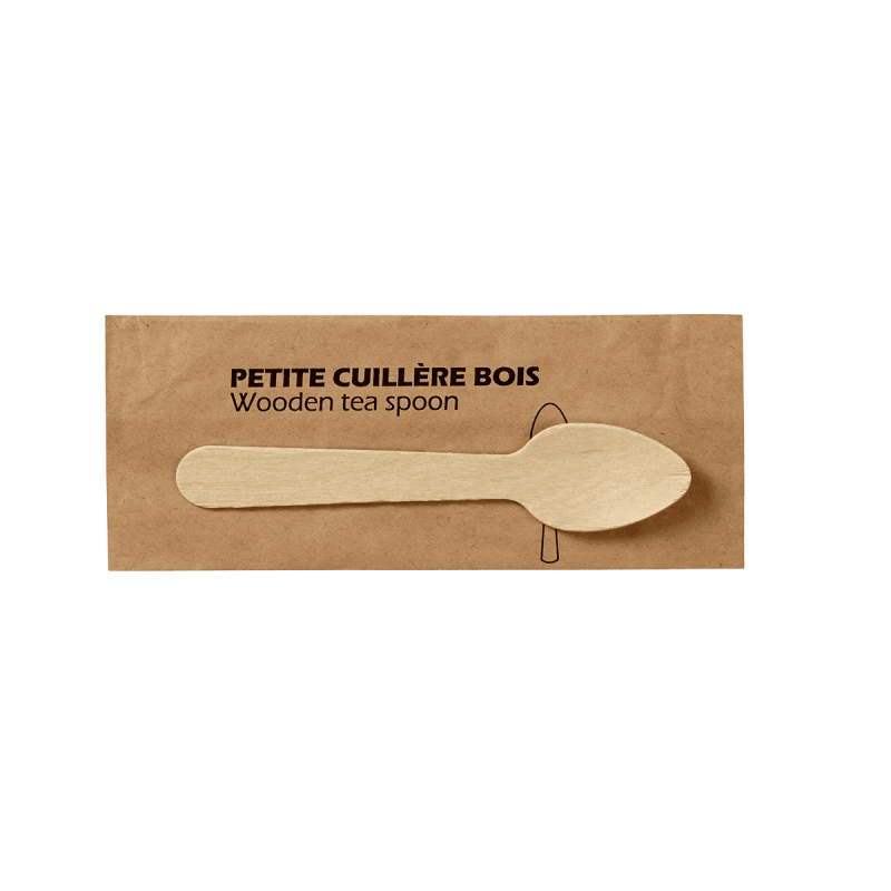 Petite cuillère bois emballée individuellement 110 mm