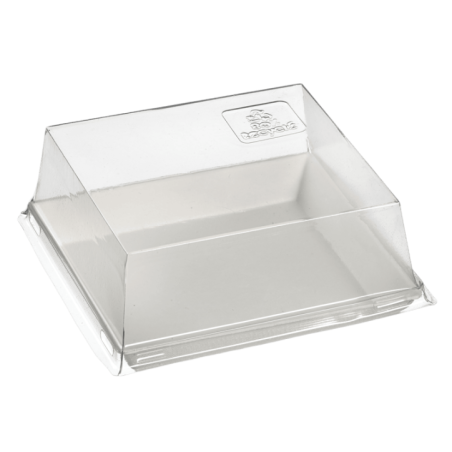 Couvercle RPET pour assiette Quartz pulpe de canne 110x110mm