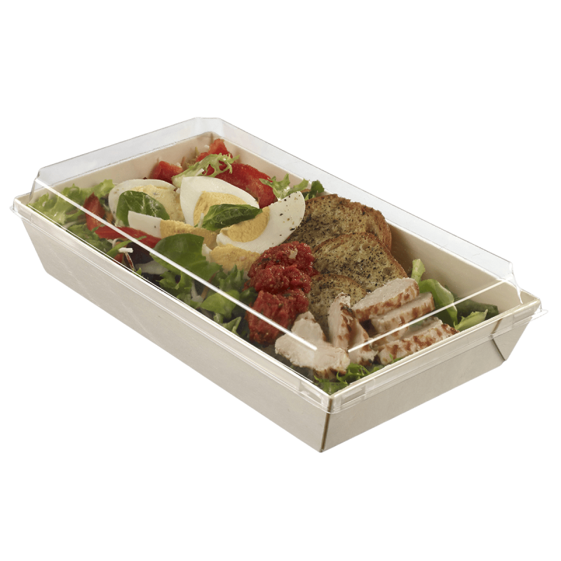 Barquette bois avec lamination + couvercle OPS 700 ml Barquette bois avec lamination + couvercle OPS 700 ml