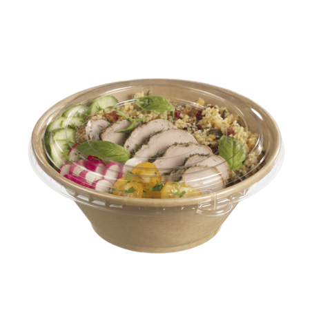 Saladier conique 1050 ml Ecokraft + couv. PET anti buée x25