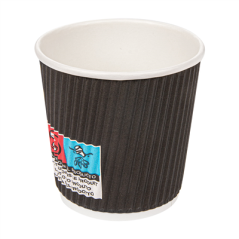 Image GOBELETS BOISSONS CHAUDES DOUBLE PAROI ONDULÉ 120 ML 230 + 250 + 18 PE G/M2 Ø6,2/4,5x6 CM NOIR CARTON (1000 UNITÉ) #1