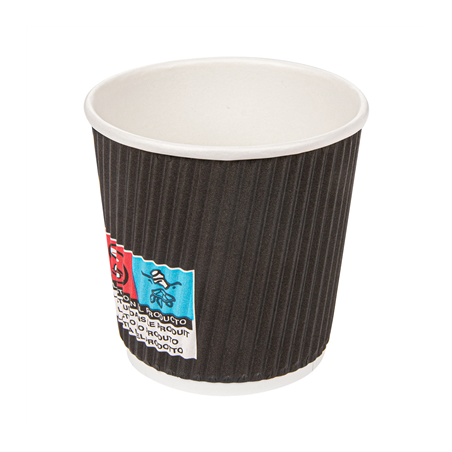Image GOBELETS BOISSONS CHAUDES DOUBLE PAROI ONDULÉ 120 ML 230 + 250 + 18 PE G/M2 Ø6,2/4,5x6 CM NOIR CARTON (1000 UNITÉ) #1