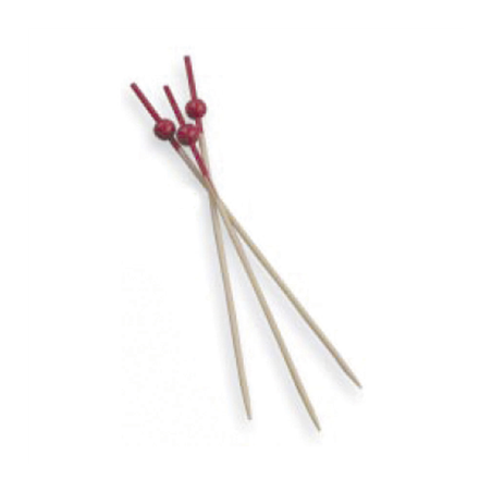 Image PIQUES "BOULE ROUGE"  9 (h) CM NATUREL BAMBOU (100 UNITÉ) #1