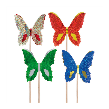 Image DÉCORS POUR GLACES "PAPILLONS METALISÉS"  15 (h) CM ASSORTI BOIS (100 UNITÉ) #1