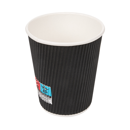 Image GOBELETS BOISSONS CHAUDES DOUBLE PAROI ONDULÉ 240 ML 280 + 250 + 18 PE G/M2 Ø8/5,6x9,2 CM NOIR CARTON (1000 UNITÉ) #1