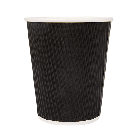 GOBELETS BOISSONS CHAUDES DOUBLE PAROI ONDULÉ 240 ML 280 + 250 + 18 PE G/M2 Ø8/5,6x9,2 CM NOIR CARTON (1000 UNITÉ)