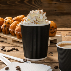 Image GOBELETS BOISSONS CHAUDES DOUBLE PAROI ONDULÉ 240 ML 280 + 250 + 18 PE G/M2 Ø8/5,6x9,2 CM NOIR CARTON (1000 UNITÉ) #4