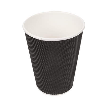 Image GOBELETS BOISSONS CHAUDES DOUBLE PAROI ONDULÉ 360 ML 300 + 250 + 18 PE G/M2 Ø9/6x11 CM NOIR CARTON (1000 UNITÉ) #1