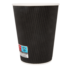 GOBELETS BOISSONS CHAUDES DOUBLE PAROI ONDULÉ 360 ML 300 + 250 + 18 PE G/M2 Ø9/6x11 CM NOIR CARTON (1000 UNITÉ)