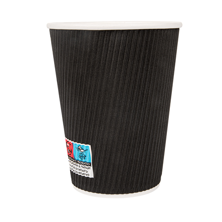 GOBELETS BOISSONS CHAUDES DOUBLE PAROI ONDULÉ 360 ML 300 + 250 + 18 PE G/M2 Ø9/6x11 CM NOIR CARTON (1000 UNITÉ)