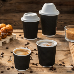 Image GOBELETS BOISSONS CHAUDES DOUBLE PAROI ONDULÉ 360 ML 300 + 250 + 18 PE G/M2 Ø9/6x11 CM NOIR CARTON (1000 UNITÉ) #4