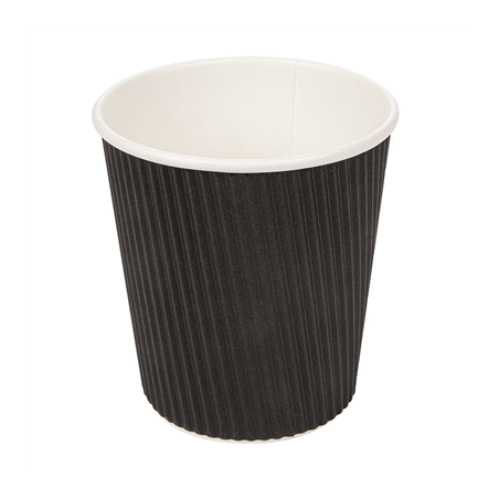 Image GOBELETS BOISSONS CHAUDES DOUBLE PAROI, ONDULÉ 180 ML 260 + 250 + 18 PE G/M2 Ø7,2/5,3x7,8 CM NOIR CARTON (1000 UNITÉ) #1