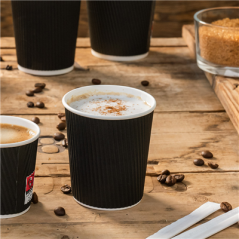 Image GOBELETS BOISSONS CHAUDES DOUBLE PAROI, ONDULÉ 180 ML 260 + 250 + 18 PE G/M2 Ø7,2/5,3x7,8 CM NOIR CARTON (1000 UNITÉ) #4