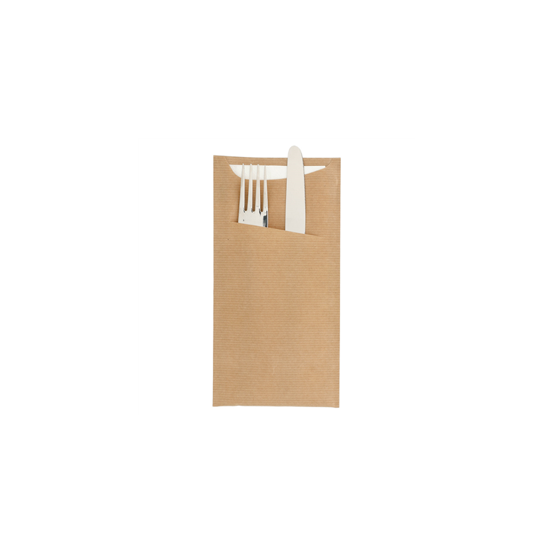 SACS COUVERTS + SERVIETTE 'JUST IN TIME' 80 + 10PE G/M2 11,2x22,5 CM NATUREL KRAFT VERGÉ (400 UNITÉ) SACS COUVERTS + SERVIETTE 'JUST IN TIME' 80 + 10PE G/M2 11,2x22,5 CM NATUREL KRAFT VERGÉ (400 UNITÉ)
