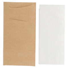 SACS COUVERTS + SERVIETTE 'JUST IN TIME' 80 + 10PE G/M2 11,2x22,5 CM NATUREL KRAFT VERGÉ (400 UNITÉ)