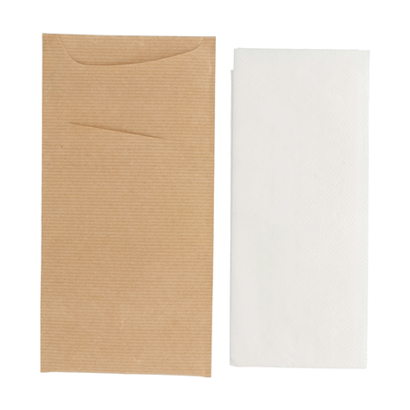 SACS COUVERTS + SERVIETTE 'JUST IN TIME' 80 + 10PE G/M2 11,2x22,5 CM NATUREL KRAFT VERGÉ (400 UNITÉ)