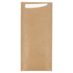 Image SACS COUVERTS + SERVIETTE 'JUST IN TIME' 80+10PE G/M2 8,5x19,5 CM NATUREL KRAFT VERGÉ (250 UNITÉ) #1