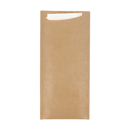 Image SACS COUVERTS + SERVIETTE 'JUST IN TIME' 80+10PE G/M2 8,5x19,5 CM NATUREL KRAFT VERGÉ (250 UNITÉ) #1