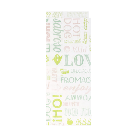 Image PAPIER INGRAISSABLES OUVERT 2 CÔTÉS - HOT DOG 'PAROLE' 35 G/M2 9+3x22 CM BLANC PARCH.INGRAISSABLE (500 UNITÉ) #1