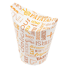 Image GOBELETS À FRITES AVEC FERMETURE 'PAROLE' 16 OZ - 480 ML 220 + 18PE G/M2 8,5x14 CM BLANC CARTON (50 UNITÉ) #1