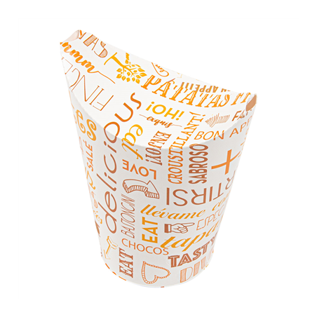 Image GOBELETS À FRITES AVEC FERMETURE 'PAROLE' 16 OZ - 480 ML 220 + 18PE G/M2 8,5x14 CM BLANC CARTON (50 UNITÉ) #1