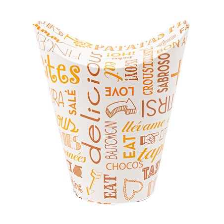 GOBELETS À FRITES AVEC FERMETURE 'PAROLE' 16 OZ - 480 ML 220 + 18PE G/M2 8,5x14 CM BLANC CARTON (50 UNITÉ)