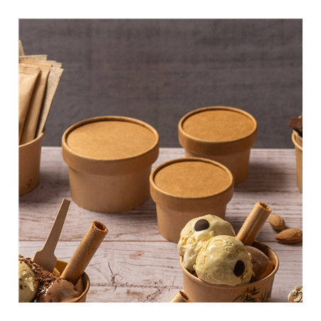 COUVERCLES POTS À GLACES 150 ML 280 + 18 PE G/M2 Ø8,5 CM MARRON CARTON (1000 UNITÉ)