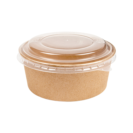 Image COMBO SALADIERS + COUVERCLES PET 750 ML - 25 oz 300 + 18 PE G/M2 Ø15/12,8x6 CM NATUREL KRAFT (200 UNITÉ) #1