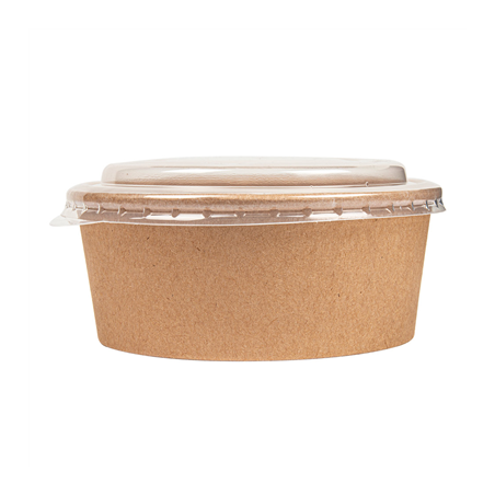 COMBO SALADIERS + COUVERCLES PET 750 ML - 25 oz 300 + 18 PE G/M2 Ø15/12,8x6 CM NATUREL KRAFT (200 UNITÉ)