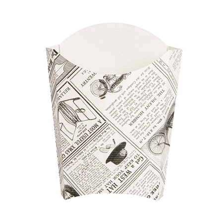 BOÎTES À FRITES JUMBO 'THEPACK TIMES' 165 G 230 G/M2 13,5x8,5x16 CM BLANC CARTON ONDULÉ NANO-MICRO (1200 UNITÉ)