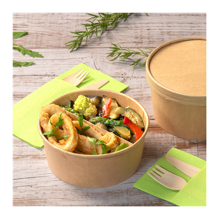 POTS SALADIERS 750 ML 320 + 18 PE G/M2 Ø 14,5/12,5x7 CM NATUREL KRAFT (500 UNITÉ)