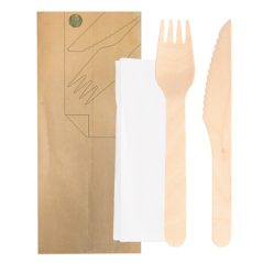 Image SET 3/1 FOURCHETTE, COUTEAU, SERVIETTE 'MAKAN'  16 CM NATUREL BOIS (100 UNITÉ) #1