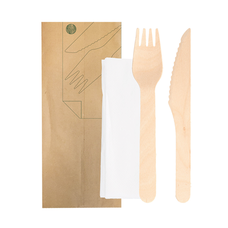 Image SET 3/1 FOURCHETTE, COUTEAU, SERVIETTE 'MAKAN'  16 CM NATUREL BOIS (100 UNITÉ) #1