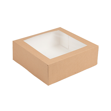 Image BOÎTES PÂTISSERIES AVEC FENÊTRE 'THEPACK' 240 G/M2 + OPP 28x28x10 CM NATUREL CARTON ONDULÉ NANO-MICRO (100 UNITÉ) #1