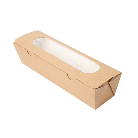 Image BOÎTES SANDWICH AVEC FENÊTRE - BAGUETTE 'THEPACK' 220 G/M2 + OPP 27,5x8x6,2 CM NATUREL CARTON ONDULÉ NANO-MICRO (200 UNITÉ
