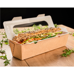 Image BOÎTES SANDWICH AVEC FENÊTRE - BAGUETTE 'THEPACK' 220 G/M2 + OPP 27,5x8x6,2 CM NATUREL CARTON ONDULÉ NANO-MICRO (200 UNITÉ