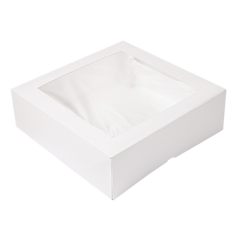 Image BOÎTES PÂTISSERIES AVEC FENÊTRE 'THEPACK' 250 G/M2 + OPP 32x32x10 CM BLANC CARTON ONDULÉ NANO-MICRO (100 UNITÉ) #1