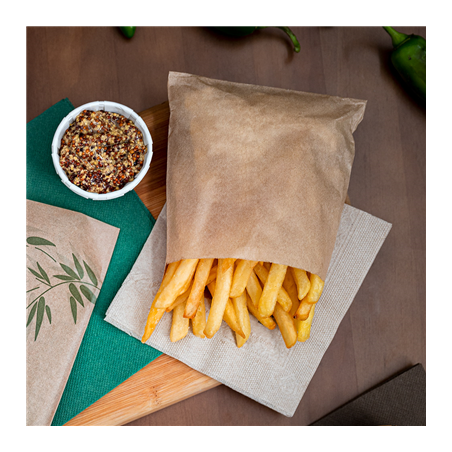 SACHET POUR FRITURES  34 G/M2 12x12 CM NATUREL PARCH.INGRAISSABLE (1000 UNITÉ)