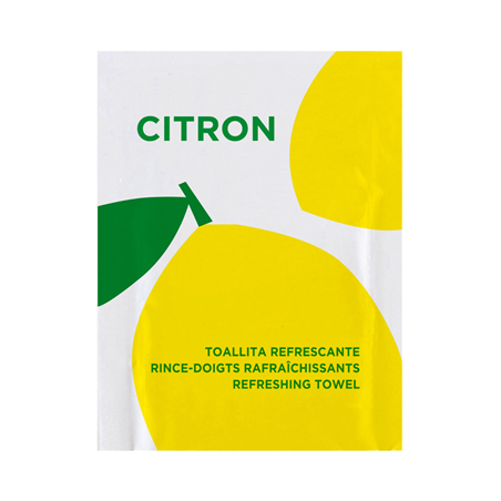 Image RINCE-DOIGTS RAFRAÎCHISSANTS "CITRON"  45 G/M2 6x8 CM BLANC CELLULOSE (2000 UNITÉ) #1